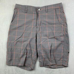 Lululemon Mens Shorts 32 Gray Pink Plaid Windowpane Chino Nylon Stretch 9" Golf